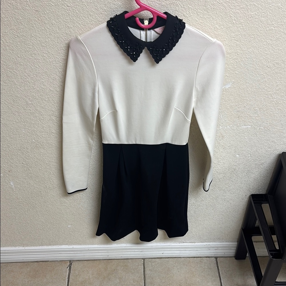 Ted Baker Black and White Dress with Beaded Detail